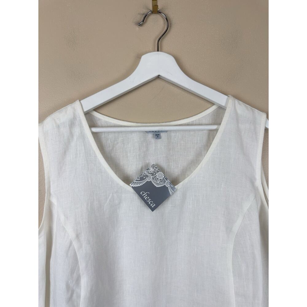 NWT Chesca Women’s White Sleeveless Scoop Neck Top Size 3 Resort Coastal Beach - Picture 2 of 10